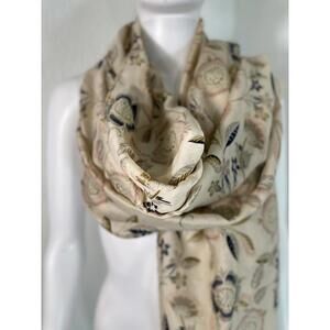 Atelier GS Floral Long Lightweight Scarf Beige Blue Pink 32x74 Chic Statement